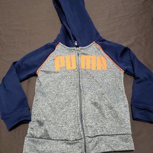 Puma Hoodie Zip Up Two Tone Blue Grey Orange Logo 3T Size